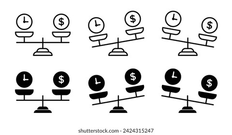 Wealth Timer Line Icon. Economic balance icon in black and white color.