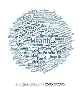 Wealth Word Cloud. Composition of Words Related to Wealth Building. Isolated White Background.