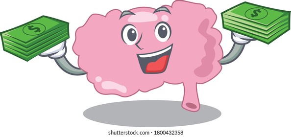 A wealthy brain cartoon character with much money