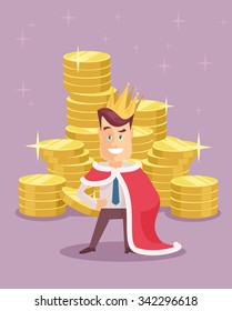 Wealthy businessman king. Vector flat illustration