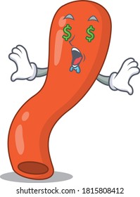 wealthy cartoon character concept of appendix with money eyes