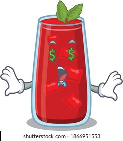 wealthy cartoon character concept of bloody mary cocktail with money eyes