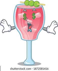 wealthy cartoon character concept of cosmopolitan cocktail with money eyes