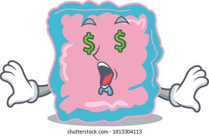 wealthy cartoon character concept of intestine with money eyes
