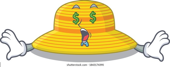 wealthy cartoon character concept of summer hat with money eyes