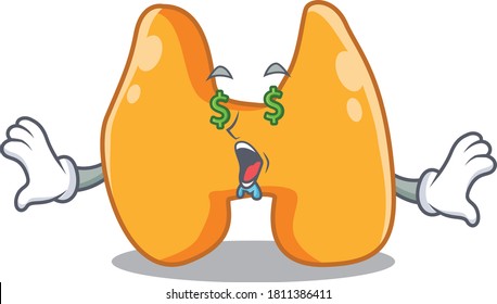 Wealthy Cartoon Character Concept Of Thyroid With Money Eyes