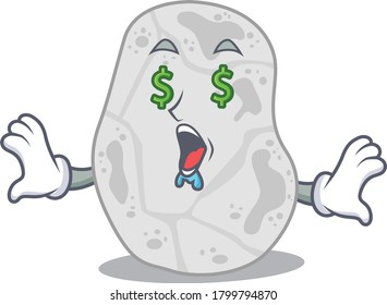 rico concepto de personaje de caricatura de planctomicetos blancos con ojos de dinero