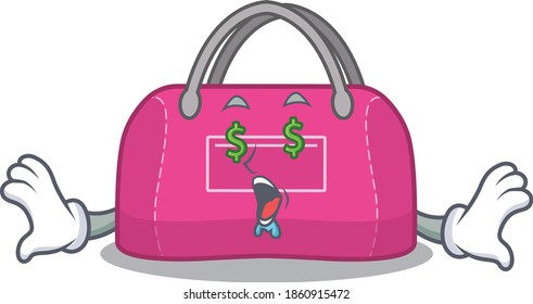 wealthy cartoon character concept of woman sport bag with money eyes