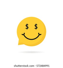 wealthy emoji speech bubble logo. concept of chatbot button, win, gamble, cheerful, dialog, profit, business success. flat style trend modern graphic logotype design element on white background