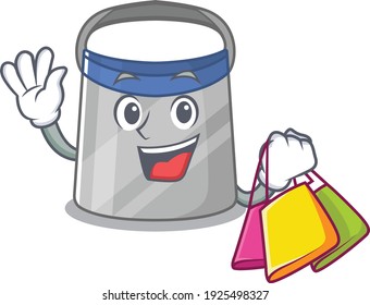 personaje de caricatura con escudo facial rico con bolsas de compras
