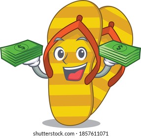 A wealthy flip flops cartoon character with much money