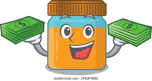 A wealthy honey jar cartoon character with much money