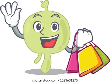 wealthy lymph node cartoon character with shopping bags