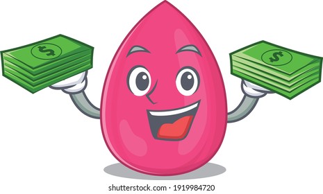 A wealthy makeup sponge cartoon character having much money on hands. Vector illustration