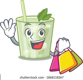 wealthy mojito lemon cocktail cartoon character with shopping bags