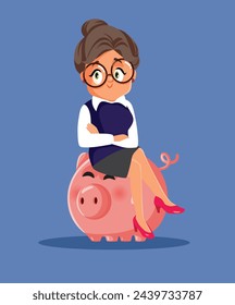 
Wealthy Senior Lady Sitting on a Piggy Bank Vector Character. Financial savvy mature woman saving for her pension fund
