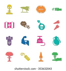 weapon 16 icons universal set for web and mobile flat