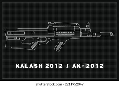 Weapon AK Assault Rifle Blueprint Background Simple Vektor Flat Design