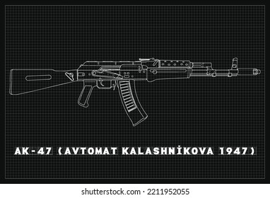 Weapon AK Assault Rifle Blueprint Background Simple Vektor Flat Design