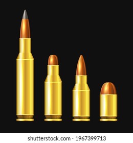 Balas de armas colocadas sobre fondo negro. Vector