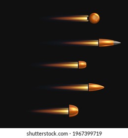 Balas de armas colocadas sobre fondo negro. Vector