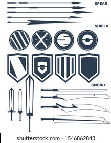Weapon bundle with vector, spear set, sword set, shield set