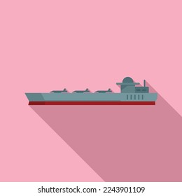 Weapon carrier ship icon flat vector. Navy battleship. Naval view