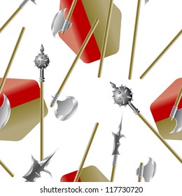 Weapon collection, medieval weapons, seamless wallpaper, vector illustration