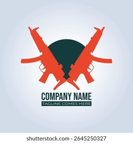 Logotipo único de la compañía de armas en colores naranja oscuro