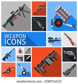 Weapon decorative icons set with machine gun grenade handgun isolated vector illustration
