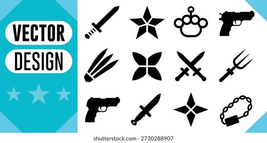 Weapon and design icons sword star pistol brass knuckles