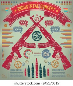 Weapon design on old paper background,info graphic,grunge vector