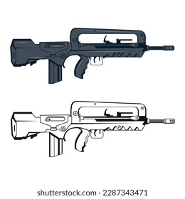 Famosas armamentistas. Ilustración vectorial de la pistola de asalto. Imágenes de armas de fuego