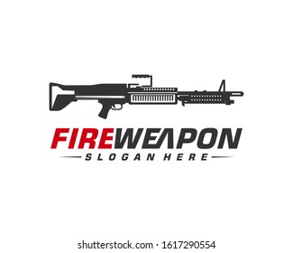 Weapon Fire logo design vector, Machine gun vector, Design Illustration