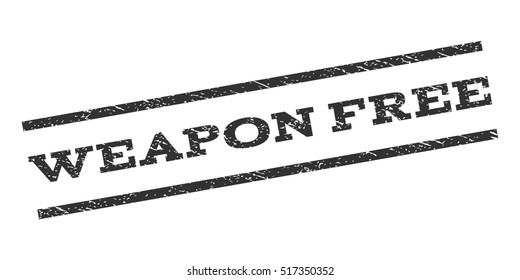 Weapon Free watermark stamp. Text tag between parallel lines with grunge design style. Rubber seal stamp with dust texture. Vector gray color ink imprint on a white background.