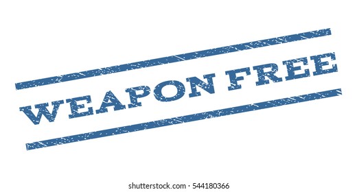 Weapon Free watermark stamp. Text caption between parallel lines with grunge design style. Rubber seal stamp with unclean texture. Vector cobalt blue color ink imprint on a white background.