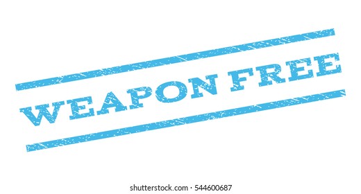 Weapon Free watermark stamp. Text tag between parallel lines with grunge design style. Rubber seal stamp with dust texture. Vector light blue color ink imprint on a white background.