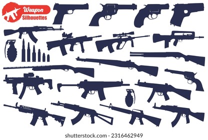 Weapon or Gun Silhouettes Vector Illustration