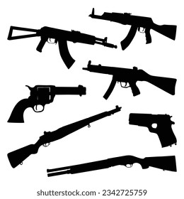 Ilustración vectorial de las siluetas de armas o armas
