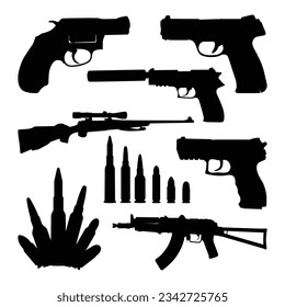 Weapon or Gun Silhouettes Vector Illustration