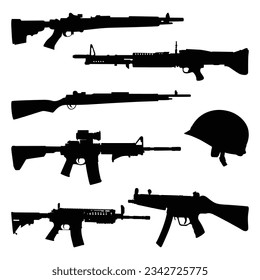 Ilustración vectorial de las siluetas de armas o armas