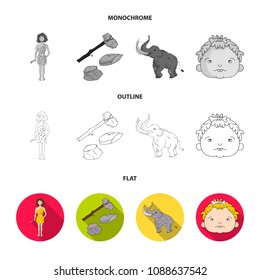 Weapon, hammer, elephant, mammoth .Stone age set collection icons in flat,outline,monochrome style vector symbol stock illustration web.