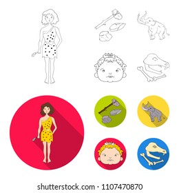 Weapon, hammer, elephant, mammoth .Stone age set collection icons in outline,flat style vector symbol stock illustration web.