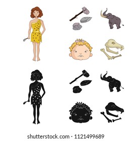 Weapon, hammer, elephant, mammoth .Stone age set collection icons in cartoon,black style vector symbol stock illustration web.