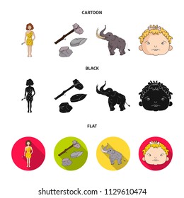 Weapon, hammer, elephant, mammoth .Stone age set collection icons in cartoon,black,flat style vector symbol stock illustration web.