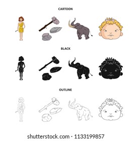 Weapon, hammer, elephant, mammoth .Stone age set collection icons in cartoon,black,outline style vector symbol stock illustration web.
