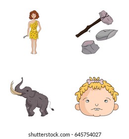Weapon, hammer, elephant, mammoth .Stone age set collection icons in cartoon style vector symbol stock illustration web.