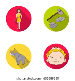 Weapon, hammer, elephant, mammoth .Stone age set collection icons in flat style vector symbol stock illustration web.