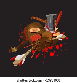 weapon hitting on Heart and get injuried - vector illustration