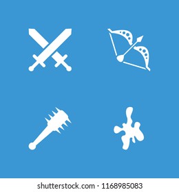 Weapon icon. collection of 4 weapon filled icons such as mace, bow, paintball. editable weapon icons for web and mobile.
